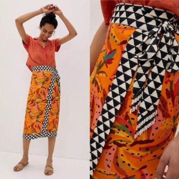 FARM Rio Dresses & Skirts - Farm Rio Anthropologie Contrast Wrap Midi Skirt Women's Size Small H13704